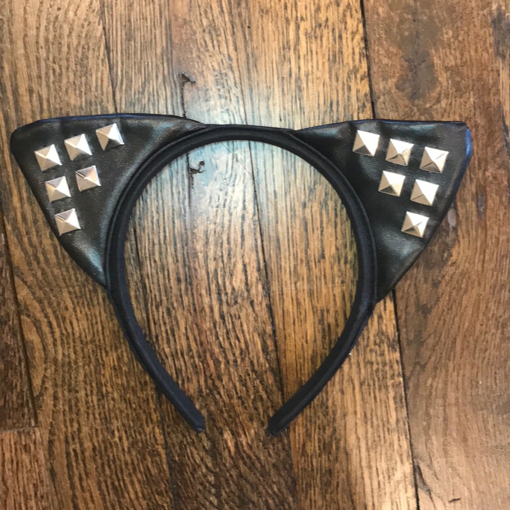 Studded fux leather cat ears